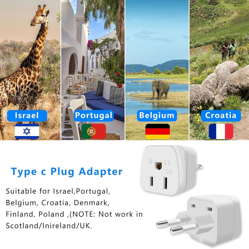 OFOAEEA European Travel Plug Adapter, Type C Adapters, 2 Pack US to Europe PlugAdapter, Adapter for Europe Plug, European Plug Adapter, for USA to EU Italy Spain France Germany Iceland Greece Plug, White - Image 3